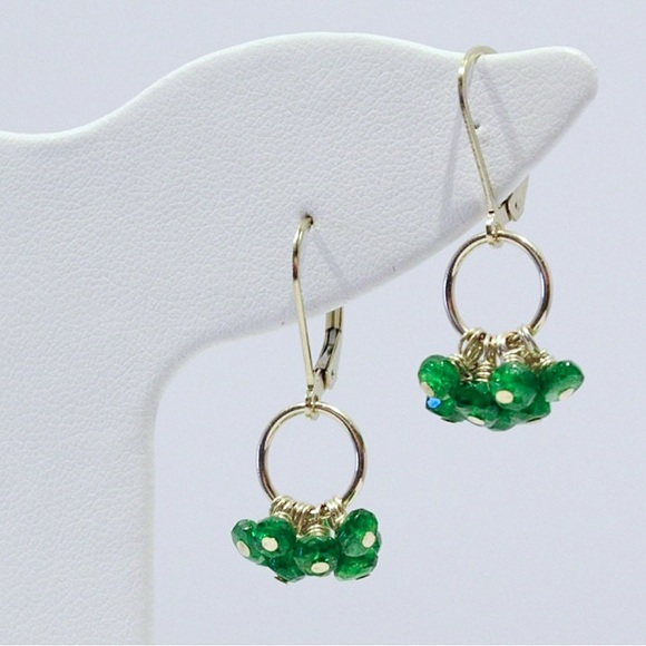 Gold filled and Apatite Green Gemstone Drop Earrings, Green Apatite - Picture 1 of 3